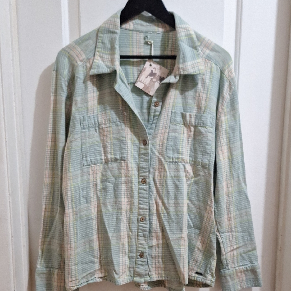 Roxy Rolling Stones Upcycled flannel shirt size Large band fall